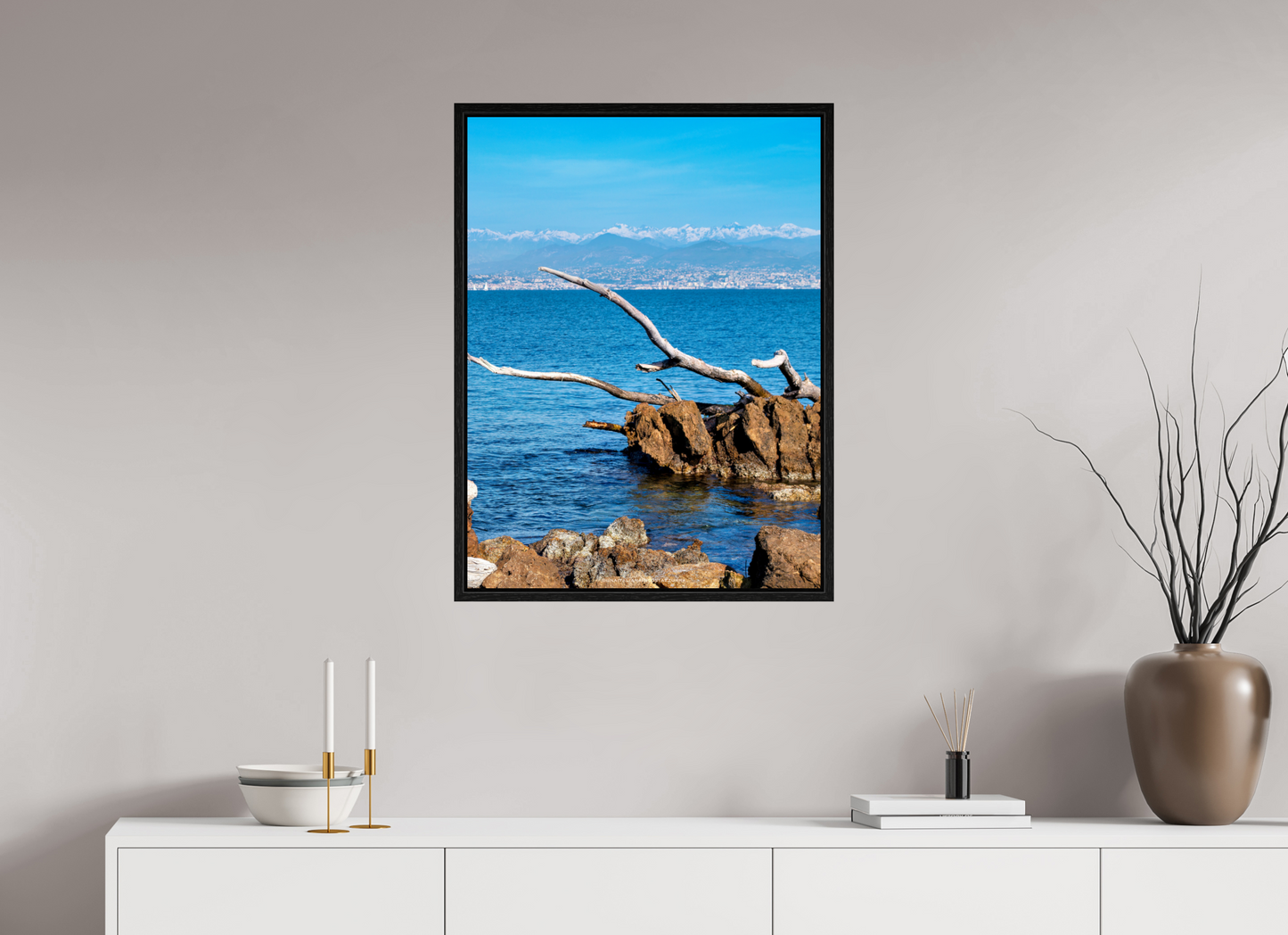60 x 80 cm, Floater Frame Mare e montagne innevate