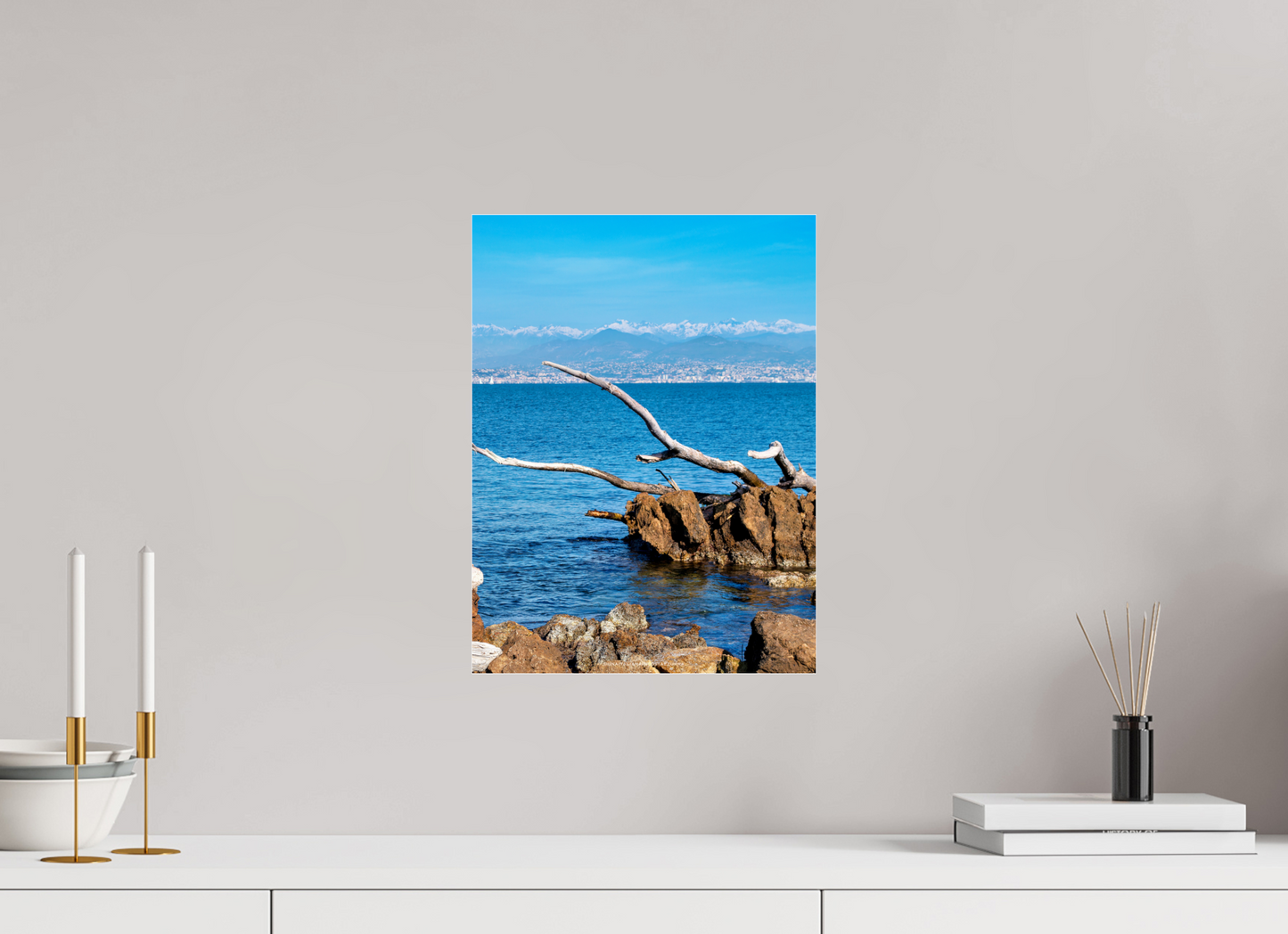 30 x 40 cm, Photo Print Under Acrylic Glass Mare e montagne innevate
