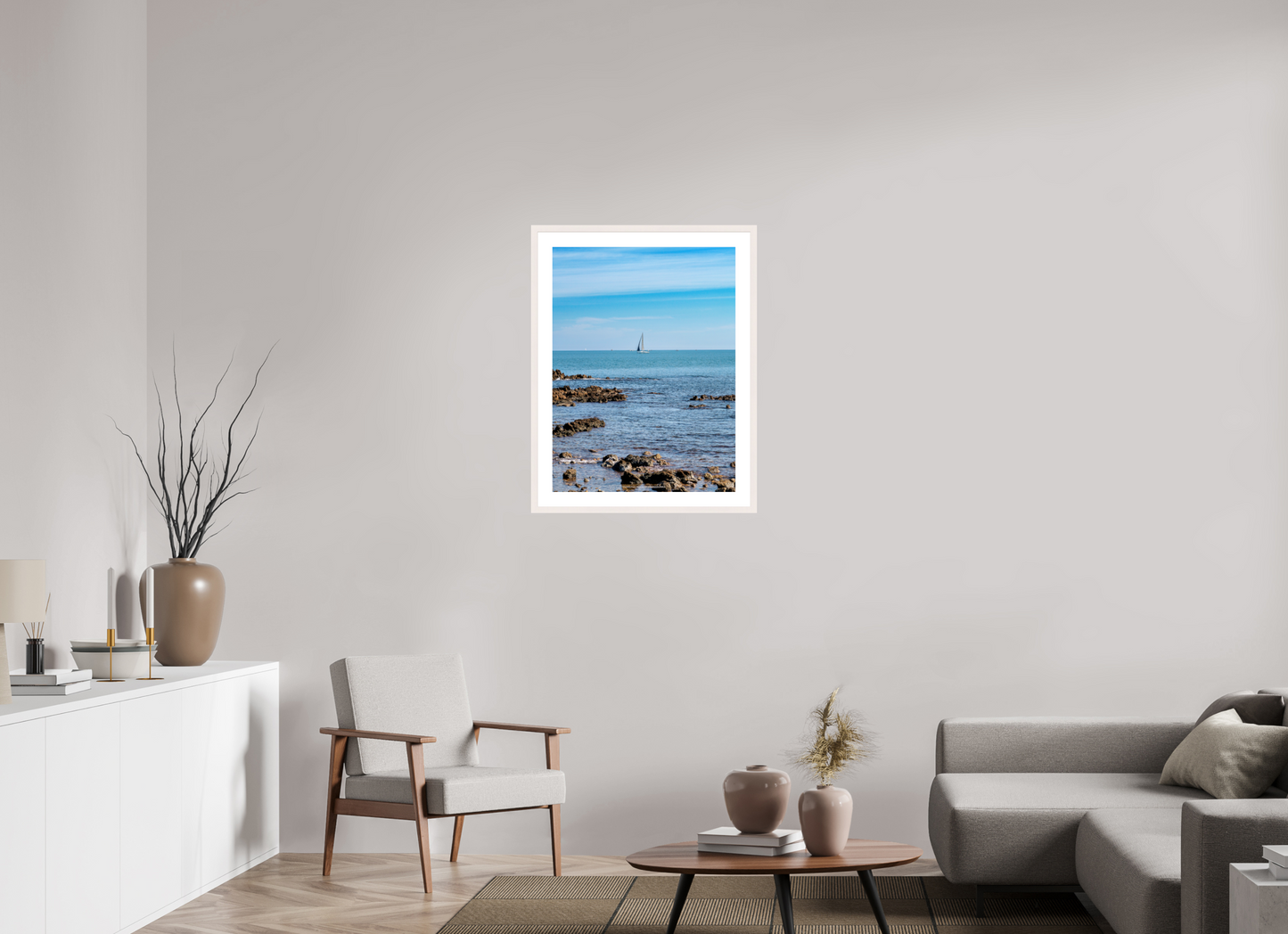 60 x 80 cm, Photo encadré bois érable blanc 20mm Vela 2 sul Capo di Antibes