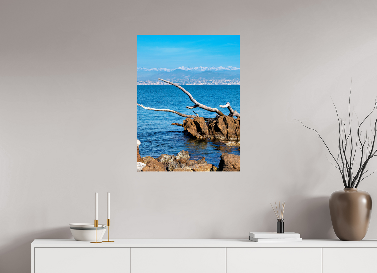 60 x 80 cm, Photo Print Under Acrylic Glass Mare e montagne innevate