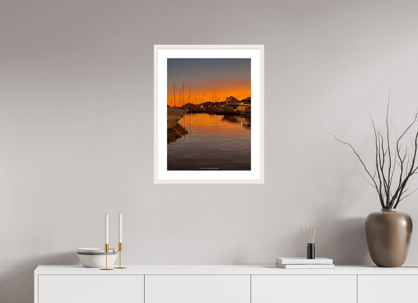 45 x 60 cm, Photo encadré bois érable blanc 20mm Tramonto al porto vecchio