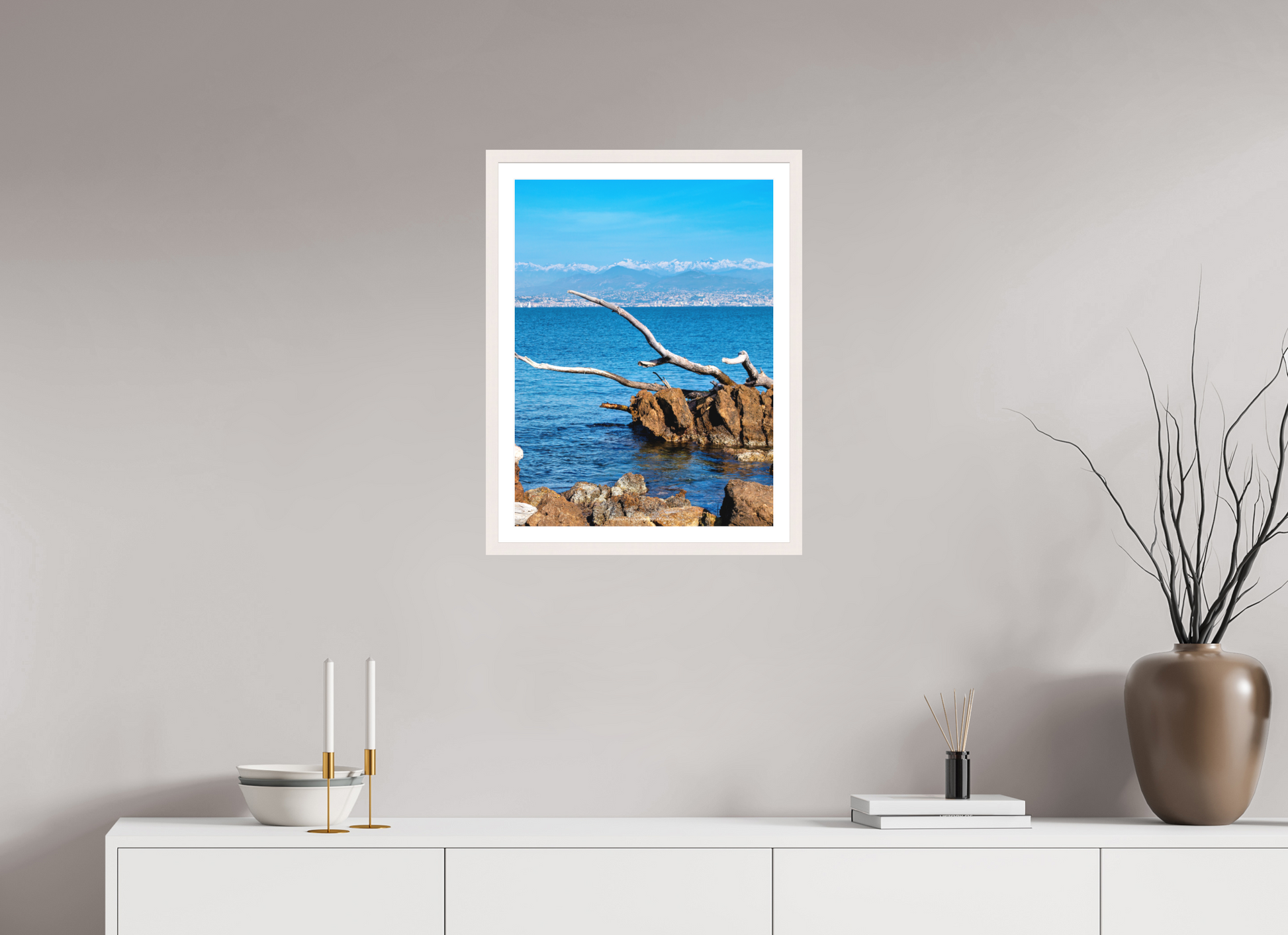 45 x 60 cm, Impression fine art Mare e montagne innevate