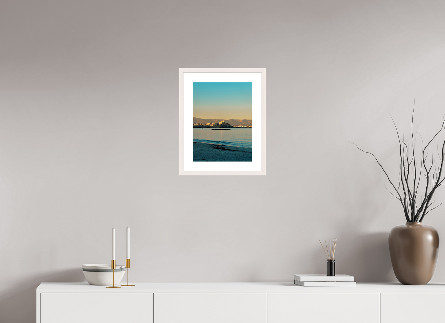 30 x 40 cm, Photo encadré bois érable blanc 20mm Antibes al tramonto