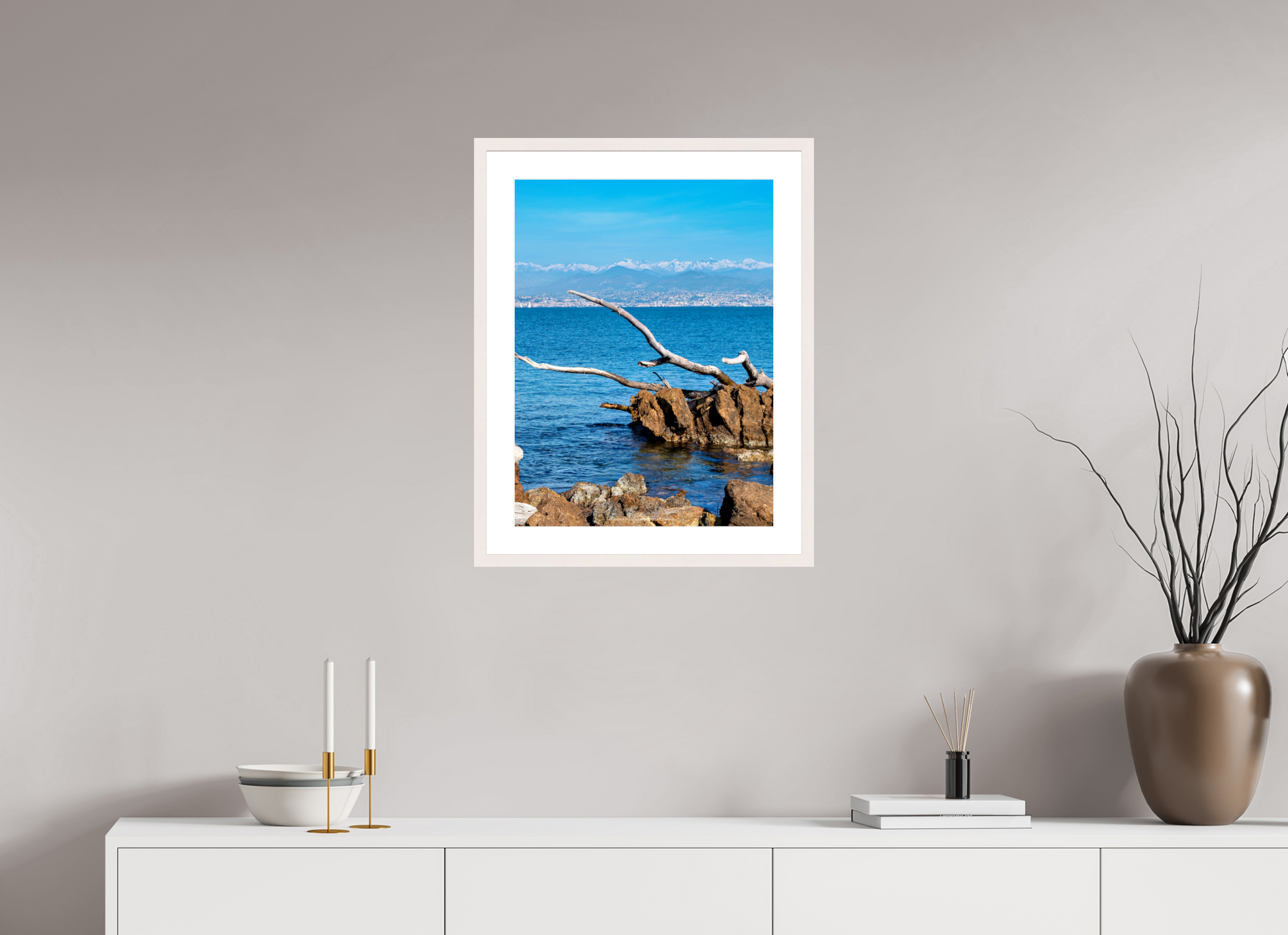 45 x 60 cm, Photo encadré bois érable blanc 20mm Mare e montagne innevate