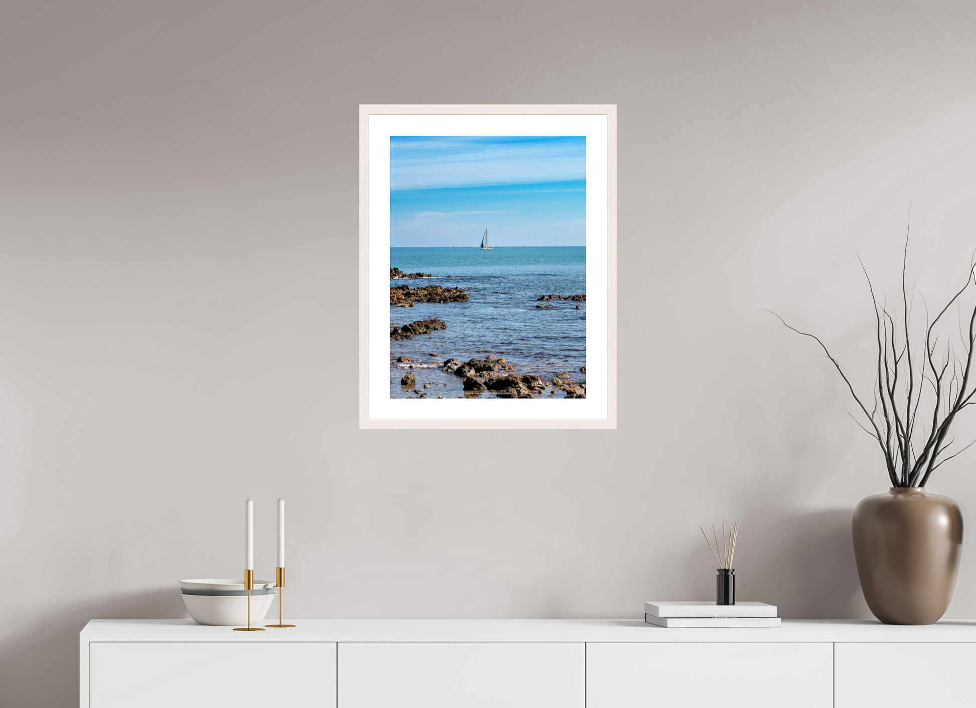 45 x 60 cm, Photo encadré bois érable blanc 20mm Vela 2 sul Capo di Antibes