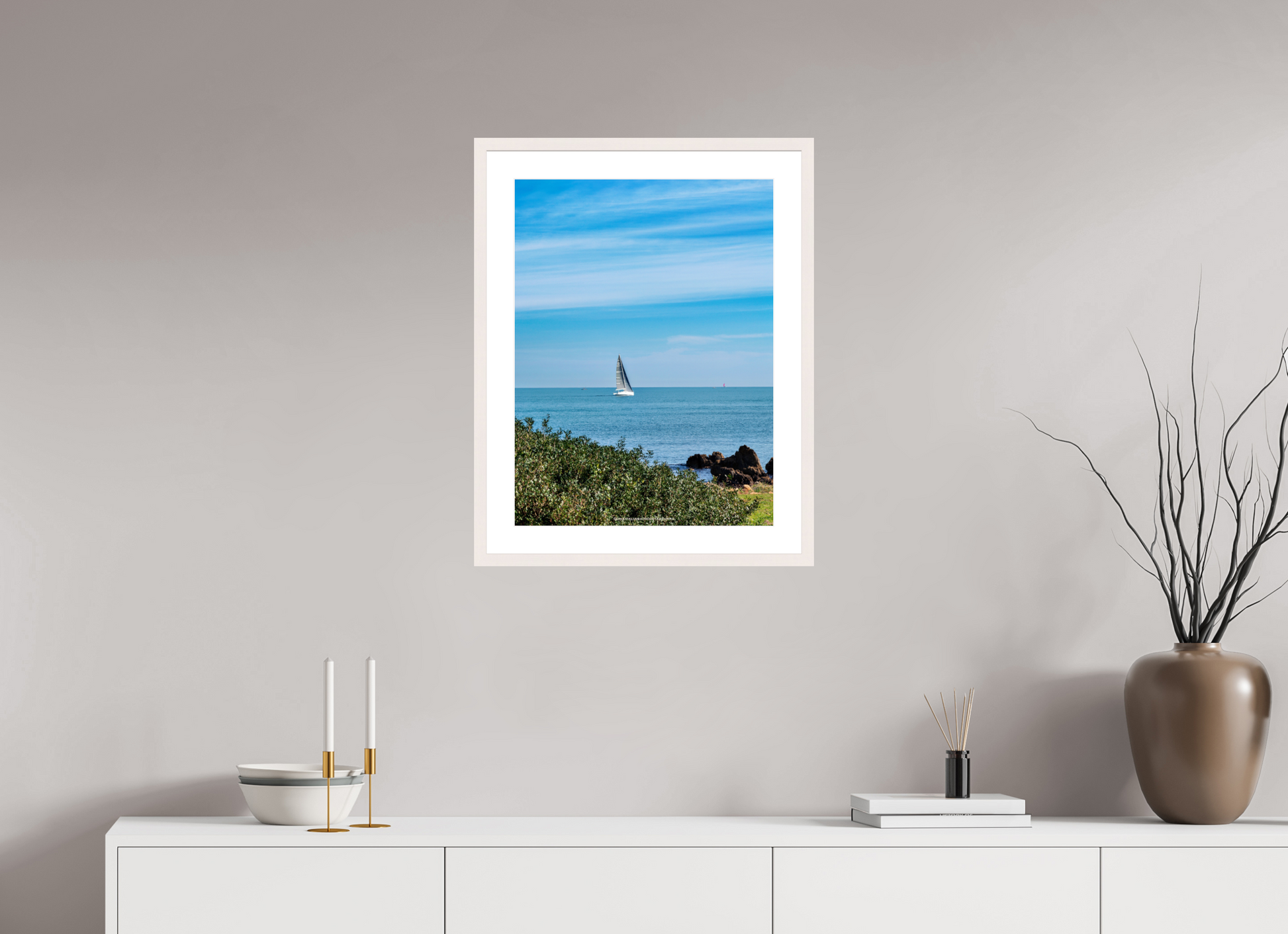 45 x 60 cm, Photo encadré bois érable blanc 20mm Vela sul Capo di Antibes