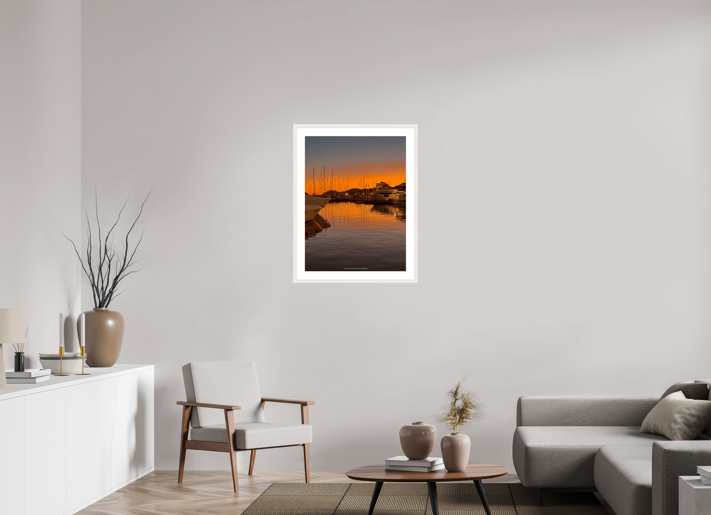 60 x 80 cm, Photo encadré bois érable blanc 20mm Tramonto al porto vecchio
